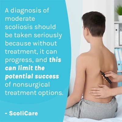 A visual representation of the quote from the text starting with "A diagnosis of moderate scoliosis "