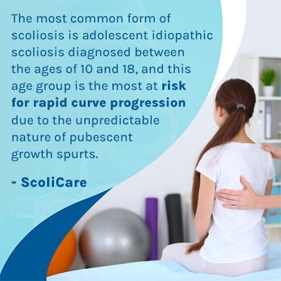 A visual representation of the quote from the text starting with “ the most common form of scoliosis "