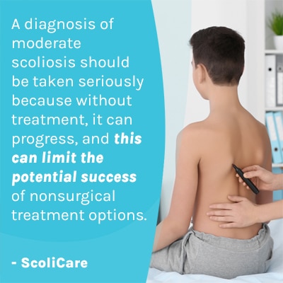 A visual representation of the quote from the text starting with "A diagnosis of moderate scoliosis "