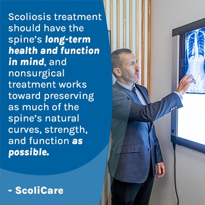 A visual representation of the quote from the text starting with “Scoliosis treatment should“