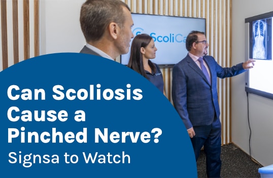 A featured image post for the blog titled: “Can Scoliosis Cause a Pinched Nerve?"